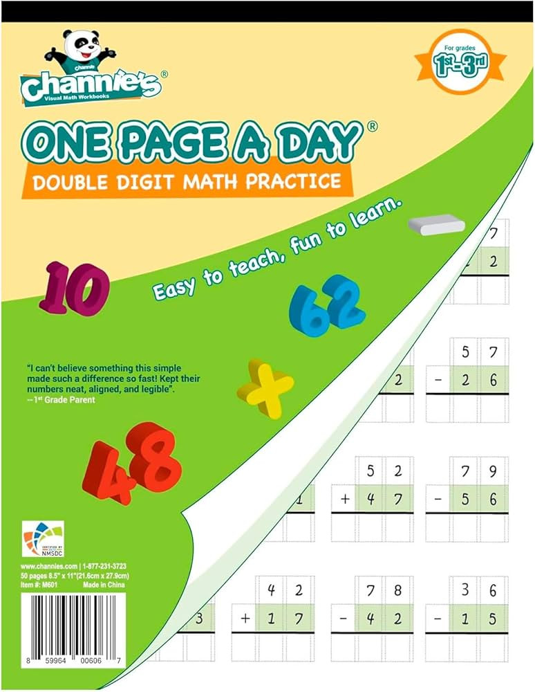 Channie's One Page A Day Double Digit Math Problem Workbook for 1st Graders, 2nd Graders, and 3rd... | Amazon (US)