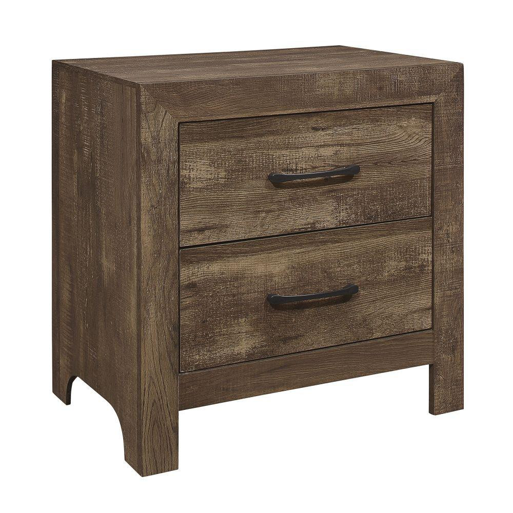 Benjara Brown 2-Drawer Rustic Wooden Nightstand with Block Legs | The Home Depot