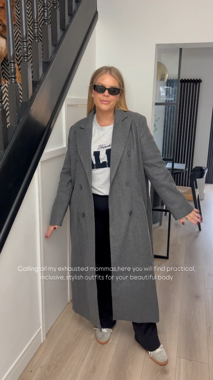 Comfy casual everyday outfits with a splash of style 🫶🏼 Streetwear. Comfy outfit. Comfy style. Casual outfit. Everyday outfit. Mum style. Mom style. Wool coat. Graphic tee. Flared leggings. Midsize. Plus size. Curve style. Adidas spezial. Size 18x. Autumn style. Transitional style. 

#LTKautumn #LTKcurves #LTKuk