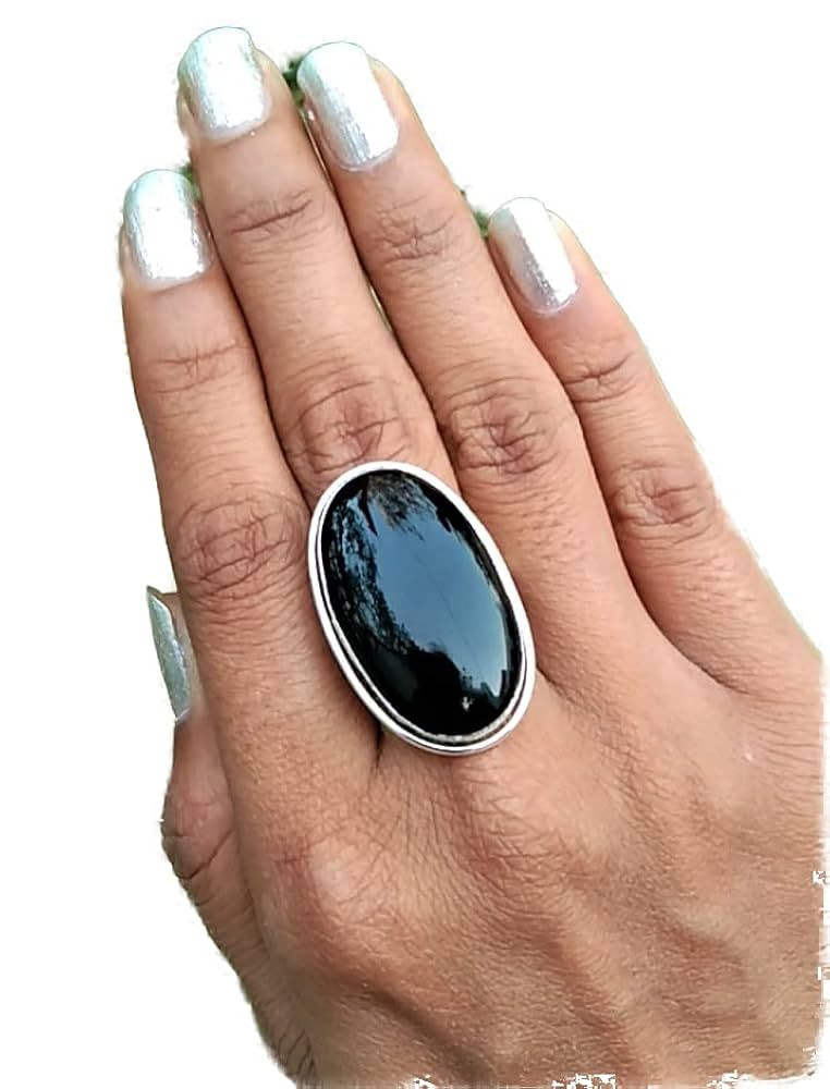 Natural Black Onyx Ring| Oval Stone Ring| Handmade Ring| Split Band Ring| Boho Ring| Statement Ri... | Amazon (US)