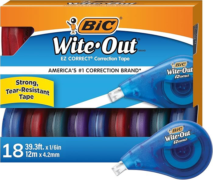 BIC Wite-Out EZ Correct Correction Tape, Tear-Resistant and No Dry Time, 18-Count Pack in White | Amazon (US)