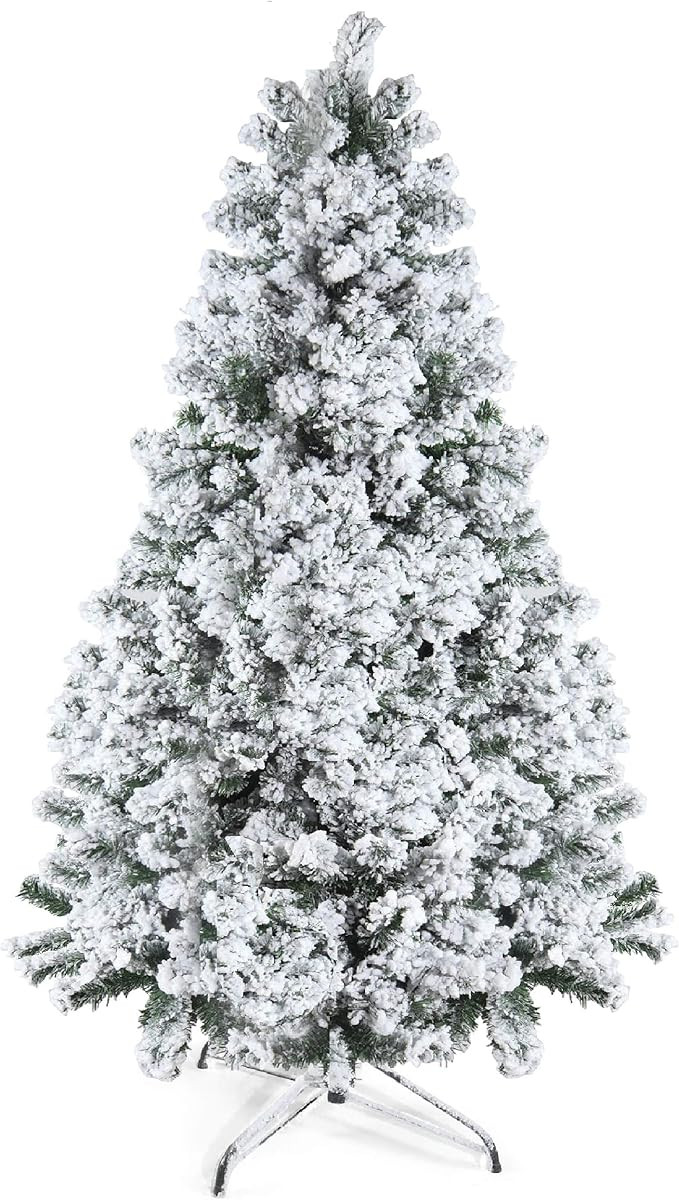 Amazon.com: Prextex 6ft Snow Flocked Christmas Tree - 1200 Tips, Premium Artificial Spruce Hinged... | Amazon (US)
