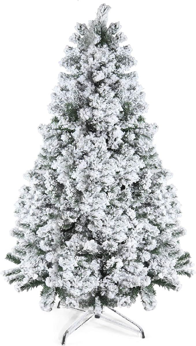 Amazon.com: Prextex 6ft Snow Flocked Christmas Tree - 1200 Tips, Premium Artificial Spruce Hinged... | Amazon (US)