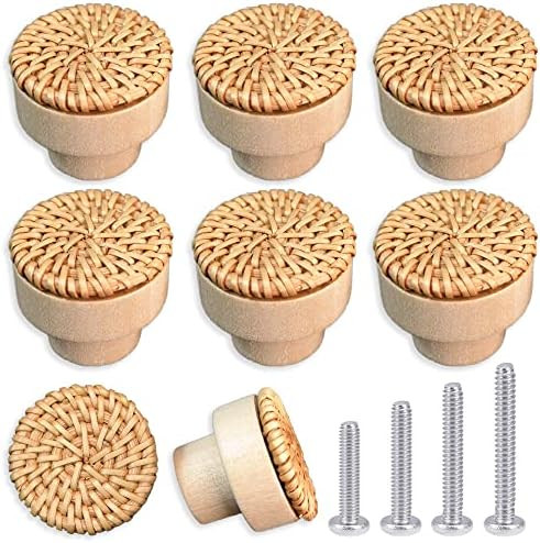 ETIUC 6 Pack Boho Rattan Dresser Knobs Wood Drawer Knobs Handmade Woven Boho Wicker Knobs for Cab... | Amazon (US)