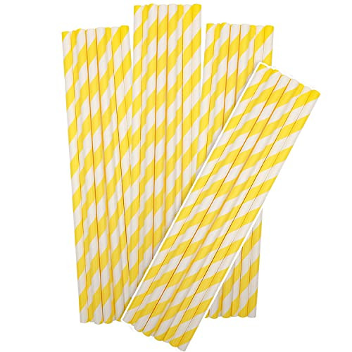 150 Packs Yellow Paper Straws Drinking Disposable Stripe Straws Bulk qiqee | Amazon (US)