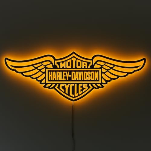 Harley Motorcycles LED Wall Sign, Neon Effect Metal Logo with Wings, Vintage Garage & Man Cave De... | Amazon (US)