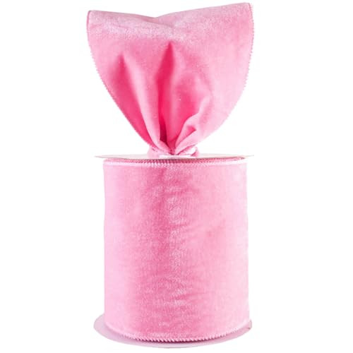 Meseey Velvet Wired Edge Ribbon, 4 Inch Width, Christmas Gift Wrapping Ribbon, Waterproof for Wreath DIY Crafts (Pink, 20 Yards) | Amazon (US)
