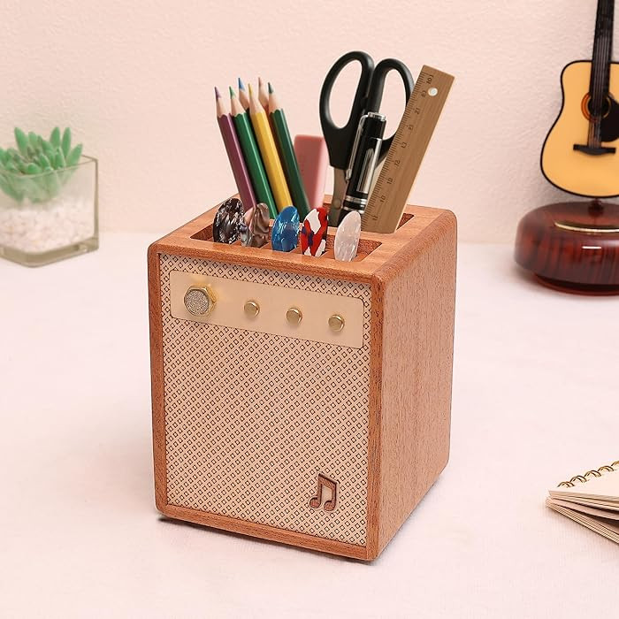 Guitar Accessories, Sapele Wood Amp Styled Guitar Pick Holder with Pen Storage, Desk Organizer Gi... | Amazon (US)