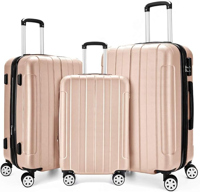Fochier 3 Piece Expandable Spinner Luggage Set Hard Shell Lightweight Suitcase Champagne | Amazon (US)