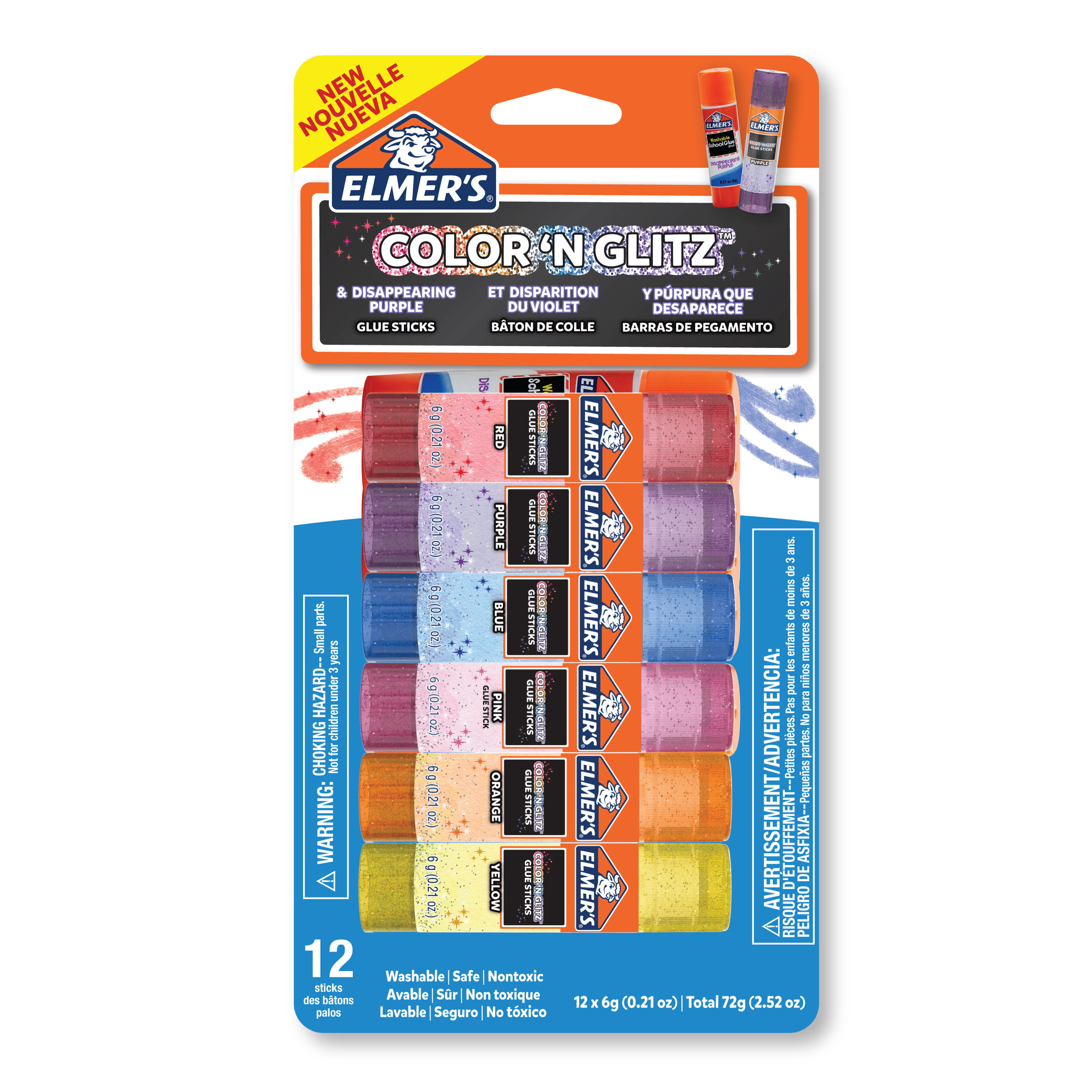 Elmer’s Color 'n Glitz Glue Sticks, Washable, Assorted Colors, 6 Grams, 12 Pack | Walmart (US)