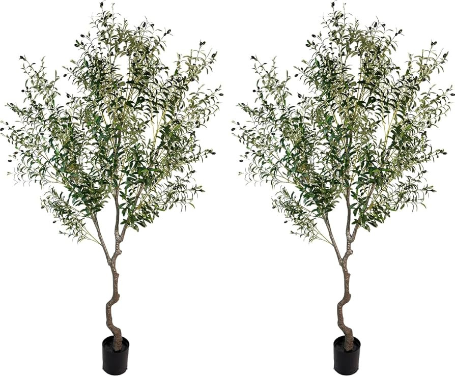 Artificial Tree Faux Olive Tree 8ft(92in,3200leaves) Tall Fake Olive Plant in Pot Fake Silk Tree ... | Amazon (US)