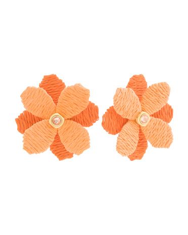 Made In Thailand Orange Raffia Flower Stud Earrings | TJ Maxx