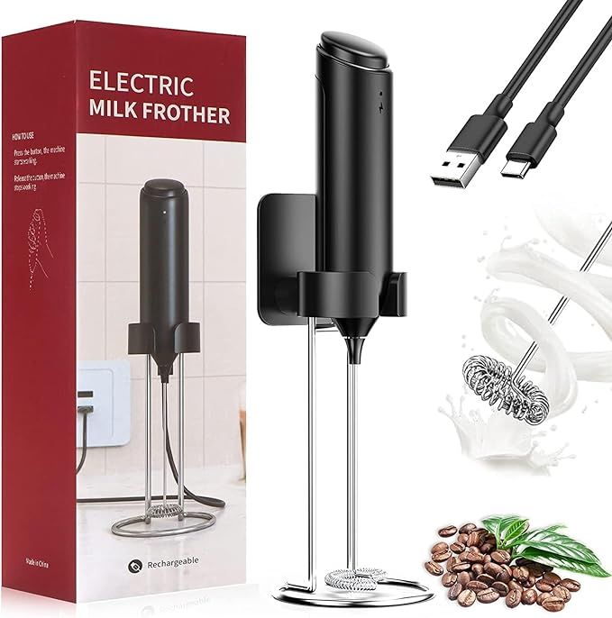 Rechargeable Milk Frother Handheld for Coffee, Stirrers Electric Whisk with Wall Mounted Stand, D... | Amazon (US)