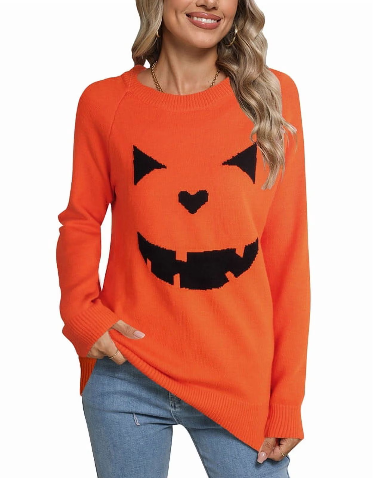 Halloween Sweaters for Women Cat Pumpkin Printed Knit Pullover Sweater Crewneck Loose Fair Isle Sweaters Shermie | Walmart (US)