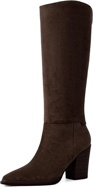 Knee High Boots Women Pointed Toe Chunky Heel Tall Boots | Amazon (US)