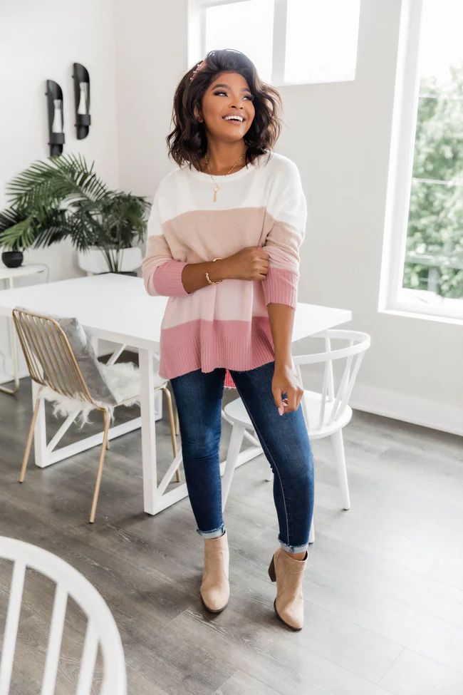 Blushing Beauty Pink Striped Sweater | The Pink Lily Boutique