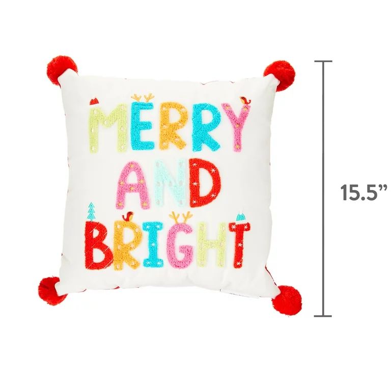 Merry and Bright 15.5" x 15.5" Decorative Pillow, by Holiday Time | Walmart (US)