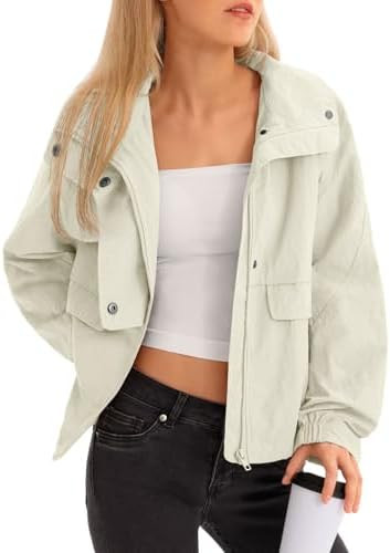 Fisoew Womens Cropped Jacket Zip Up Lightweight Hooded Trench Coat Active Outdoor Windbreaker Rai... | Amazon (US)