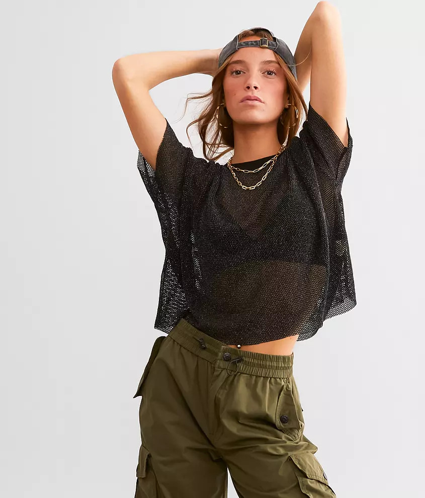 Metallic Fishnet Cropped Top | Buckle