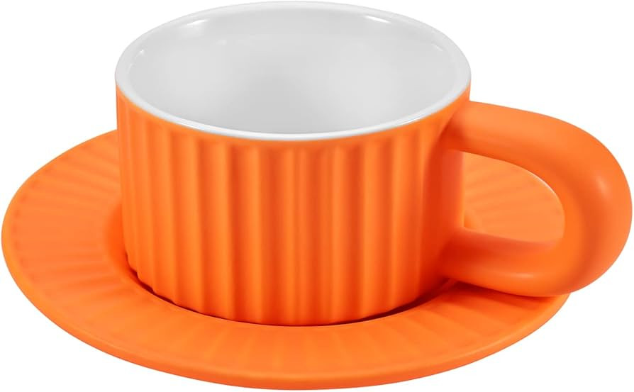Koythin Ceramic Coffee Mug, Creative Vertical Stripe Cup with Saucer for Office and Home, Dishwas... | Amazon (US)
