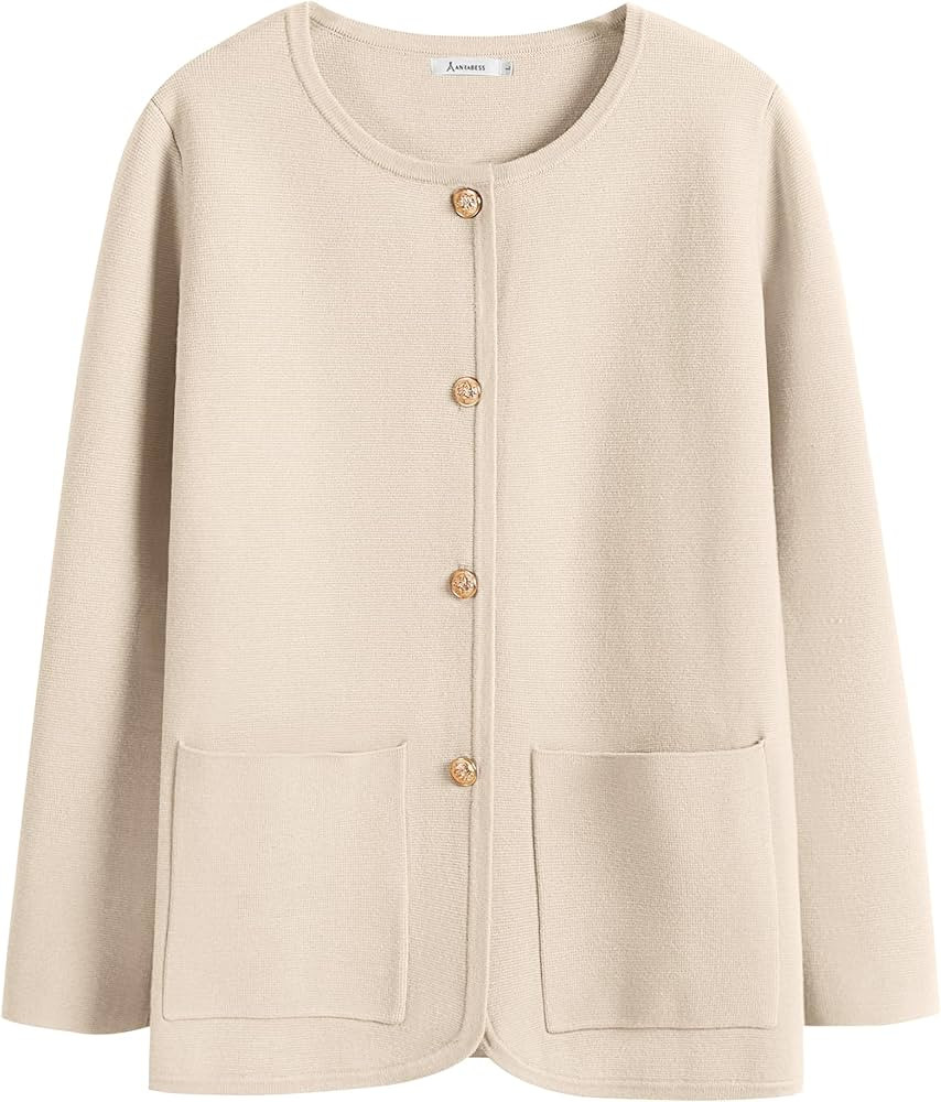 ANRABESS Womens Long Sleeve Button Down Knit Cardigan Sweater Blazer with Pockets | Amazon (US)