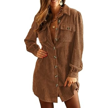 Women's Corduroy Long Sleeve Button Work Tunic Short Dresses | Amazon (US)