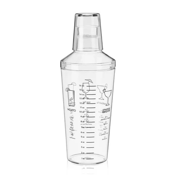 16oz Cocktail Shaker with Recipes and Ounce Measurements - Clear Plastic | Walmart (US)