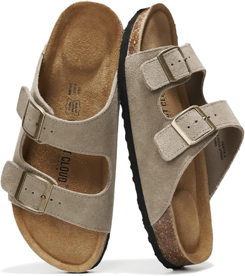 Project Cloud Genuine Leather Flat Sandals Beach Essentials Womens Sandals Memory Foam Vacation E... | Amazon (US)