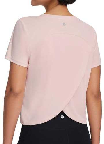 baleaf Women's Athletic Sun Shirts Short Sleeve Running Tops Workout Cropped Split Back Gym UPF 50+ Quick Dry Lightweight Sun Protection Pink XS | Amazon (US)