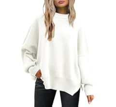 ATHMILE Women's Crewneck Oversized Sweaters Batwing Long Sleeve Side Slit Ribbed Knit 2023 Fall P... | Amazon (US)