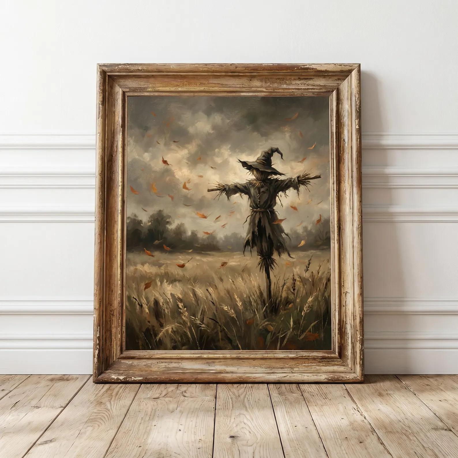 Moody Scarecrow Wall Art, Vintage Autumn Field Print, Rustic Farmhouse Halloween Decor, Cottageco... | Etsy (Global)