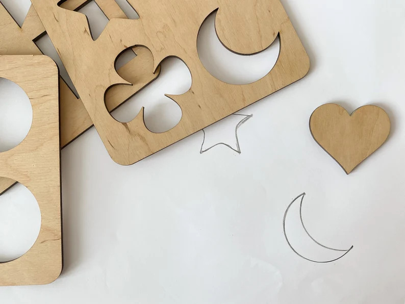 Montessori Stencil Set 3 Pcs Wooden Stencil Geometric Shapes Preschool Toddler Homeschool Classro... | Etsy (US)