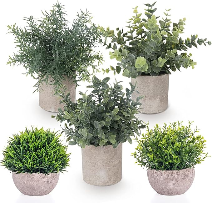 Lemonfilter Fake Plants 5 Pack Mini Faux Artificial Eucalyptus Greenery Plastic Small Green Grass... | Amazon (US)