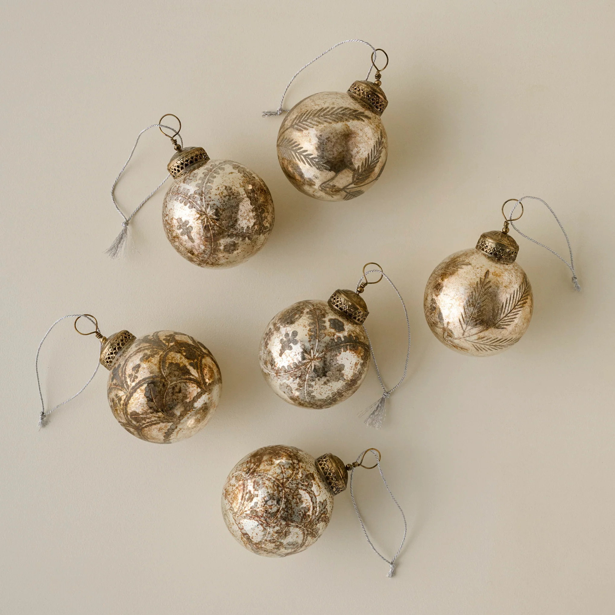 Burnished Etched Glass Ornaments, Set of 6 | Magnolia