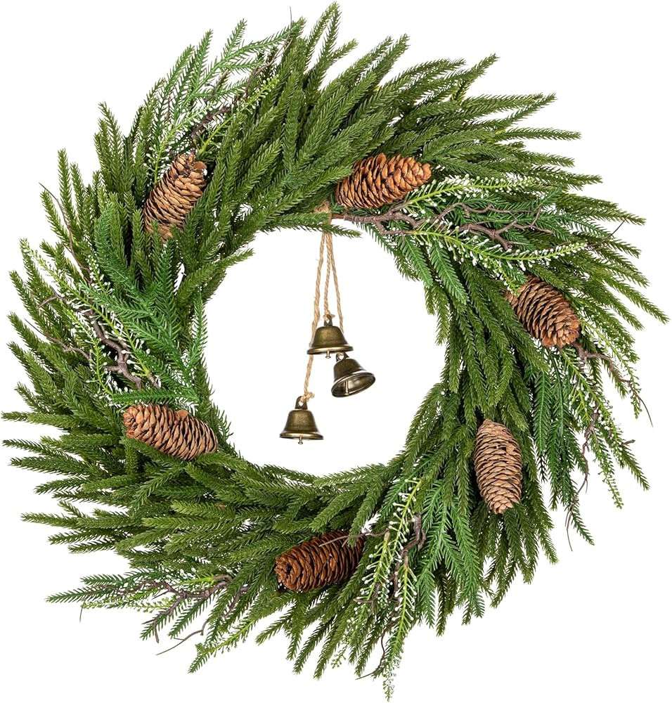 Arborus Norfolk Pine Christmas Wreaths for Front Door, 20 inches Artificial Green Wreath with Pin... | Amazon (CA)