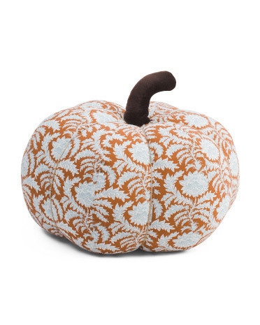 18in Block Print Pumpkin Pillow With Velvet Stem | Polyester/Cotton | Marshalls