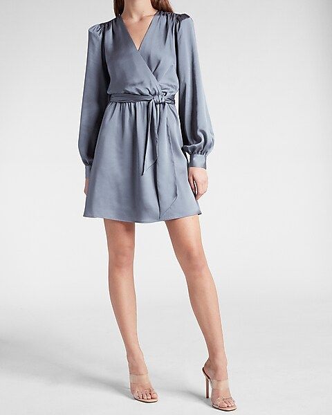 Satin Tie Waist Long Sleeve Mini Dress | Express