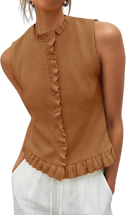 Saodimallsu Womens Sleeveless Sweater Vest Summer Ruffle Tank Tops | Amazon (US)