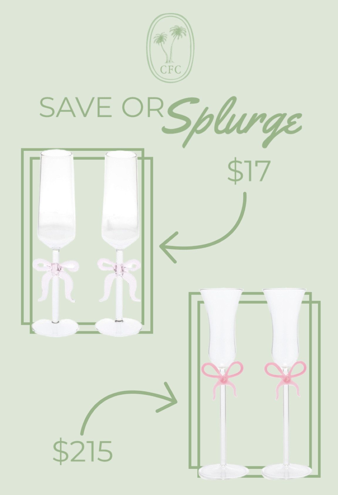 Save or splurge on these ribbon bow champagne flutes  