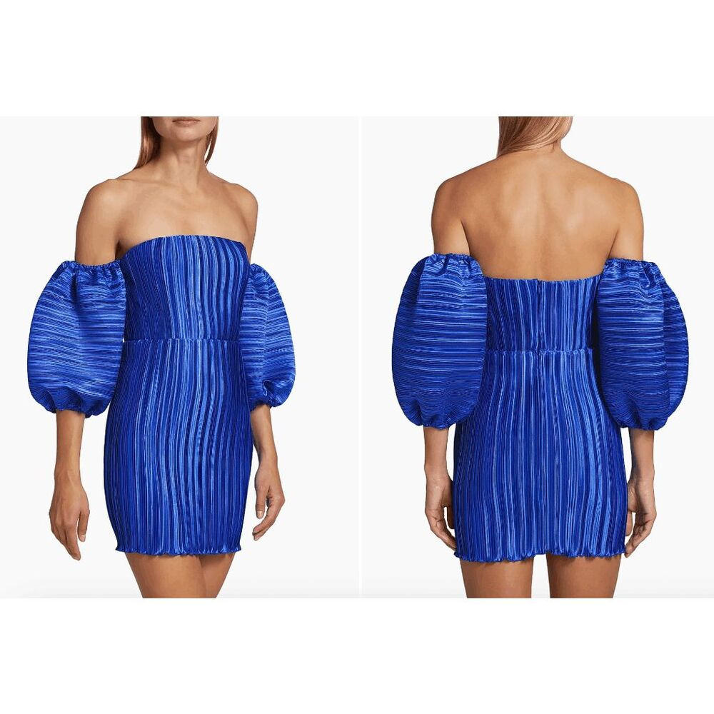 L'Id\u00e9e Sirene Pleated Off-The-Shoulder Minidress in Moroccan Blue US 4 $399 | Poshmark