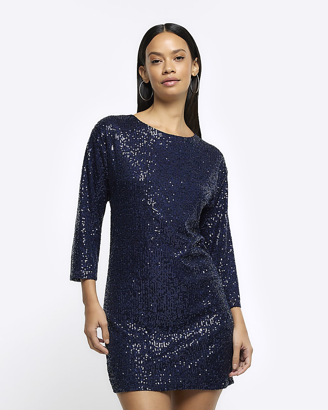 Navy sequin shift mini dress | River Island (UK & IE)