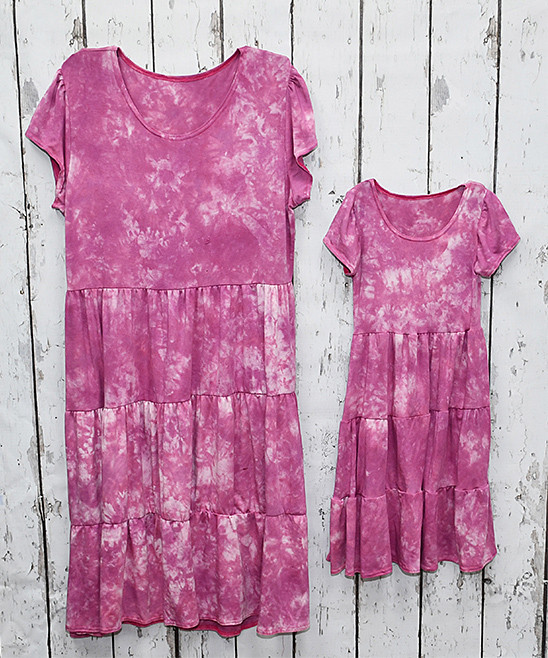 CopyCat Couture Girls' Casual Dresses PINK - Pink & White Tie-Dye Tiered Peasant Dress - Women | Zulily
