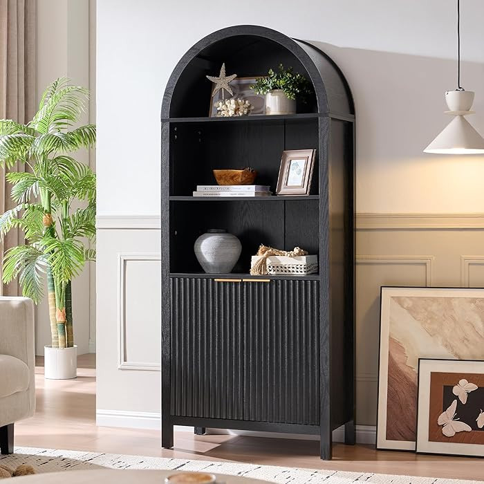 Arched Cabinet Bookshelf Bookcase - 71” Tall Mid Century Arched Display Cabinets, Rounded Books... | Amazon (US)