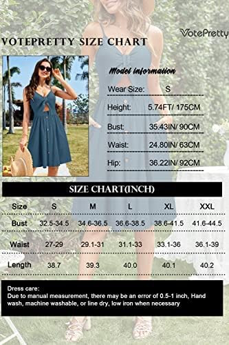 VOTEPRETTY Women's 2023 Floral V Neck Tie Front Spaghetti Strap Beach Dresses with Pockets | Amazon (US)