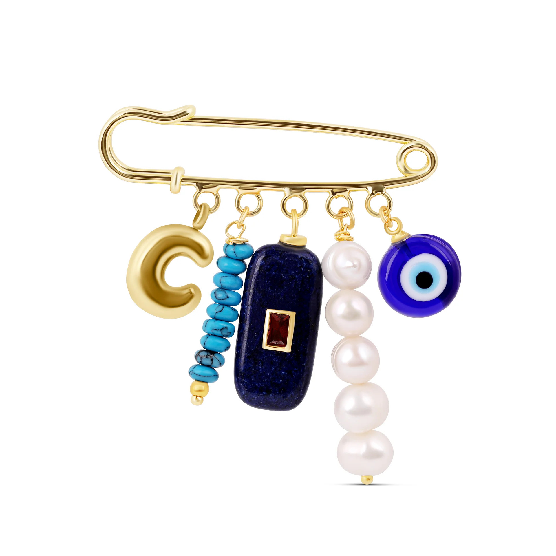 Personalized Blue Charm Statement Brooch | Hannah B. Jewelry