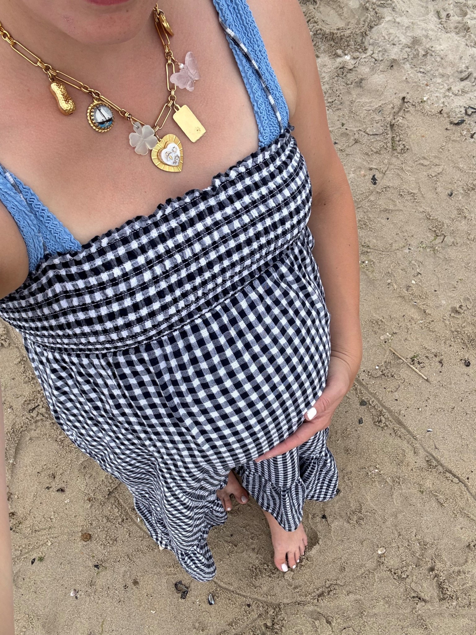 Dress isn’t maternity but works throughout all trimesters! Wearing regular size. 

Charm necklace, beach fit, gingham dress, affordable fashion, shop
Small, small brand, American Eagle, AEO 

#LTKBump #LTKSeasonal #LTKFindsUnder50
