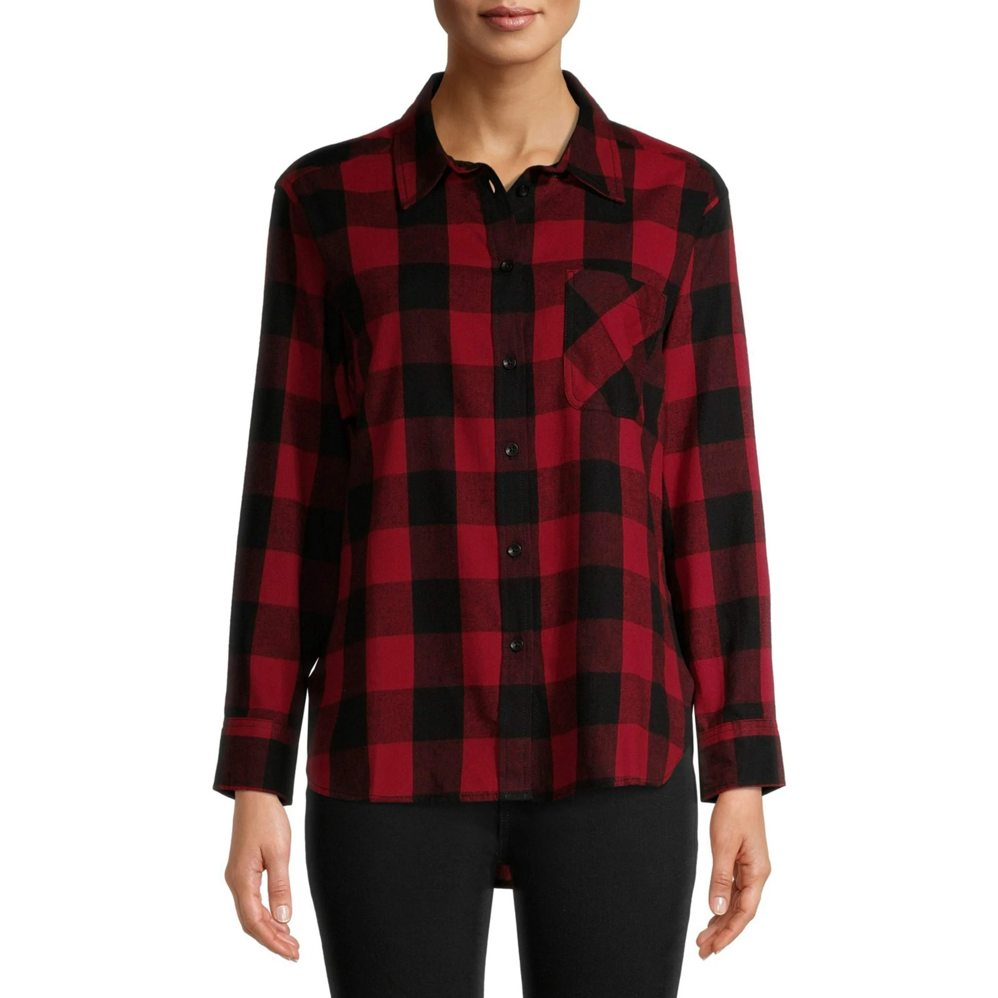 Time and Tru Women's Plaid Button Front Shirt | Walmart (US)