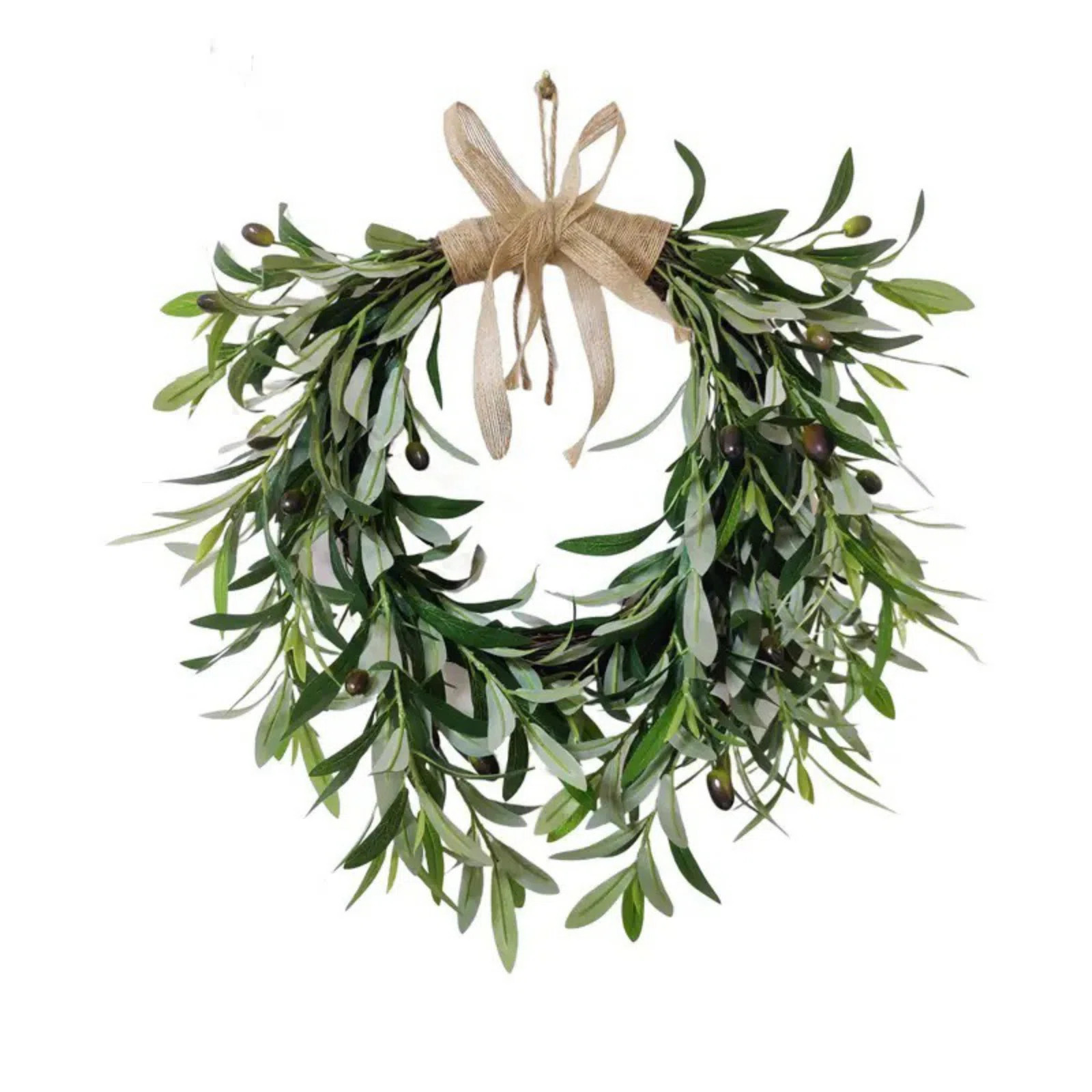 Spring Summer Farmhouse Style Artificial Olive Leaf Wreath, 60Cm/23.62In Teardrop Seasonal Welcom... | Wayfair North America
