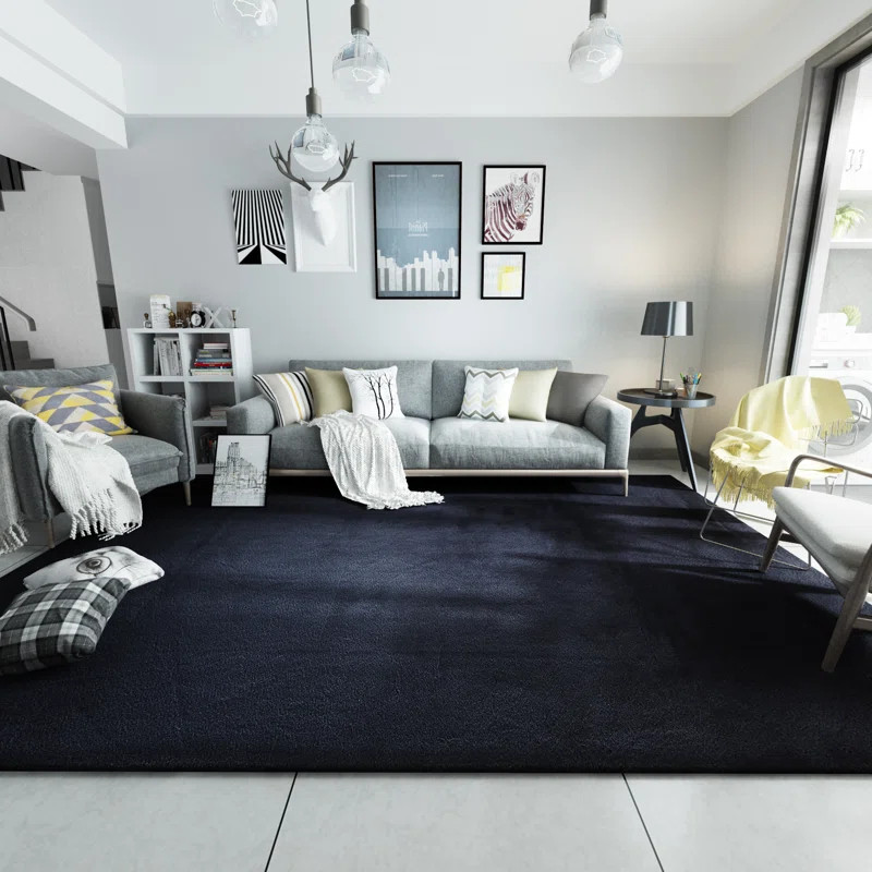 Loesch Black Faux Fur Soft Area Rug | Wayfair North America