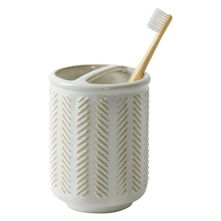 Better Homes & Gardens Reactive Glazed Textured Ceramic Toothbrush Holder in Creamy White | Walmart (US)